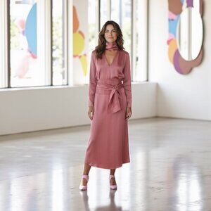 Vintage Karie Patterson SANSASAPPELLE Pink Hand Painted Silk Top/Skirt Medium